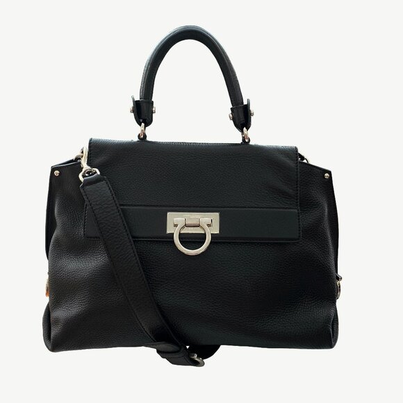 Salvatore Ferragamo Sofia Black Leather Satchel - Picture 1 of 12